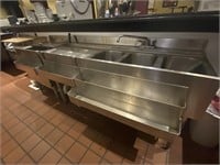 Stainless steel three compartment commercial sink