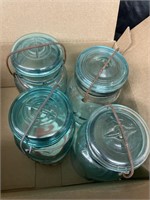4 Blue Glasstop Canning jars