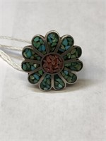 Beautiful Sterling Silver Flower Ring!  Turquoise!