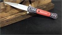 Blue/Red Patterned Thumb Assist Knife