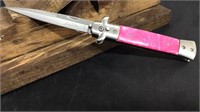Pink handle Stiletto Spring Assist Knife