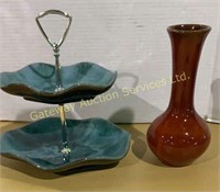 Blue Mountian Pottery 2 Tier Candy Dish and a Vase
