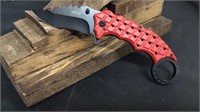 Red Finger Hole Style Knife