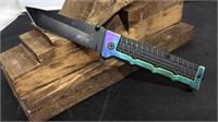 Rainbow/black handled square point Knife