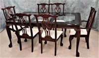 MAHOGANY BALL & CLAW DINING TABLE WITH 6 CHAIRS