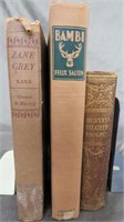 3 HARDBACK BOOKS*1929 BAMBI *ZANE GREY*BINYANS