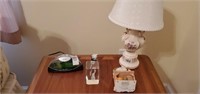 Alarm clock,  small lamp,  calico kittens etc
