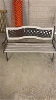 Metal bench with wooden slats 30 inches tall by