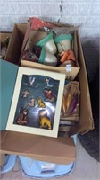 Box lot of Christmas ornaments and lion king