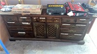 Dresser with contents and vice and hardware
