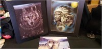 3) 3d wolf pictures/ only one is framed