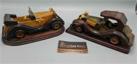 Pair of Vintage Carved Wood Cars