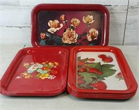 Red Metal Trays - Fruits & Flowers