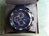 NEW ESQ CHRONOGRAPH 47MM QUARTZ BLUE LEATHER WATCH