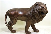 LIFE-SIZE BRONZE PATINAED ZINC LION FIGURE