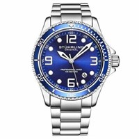 NEW STUHRLING AQUADIVER 43MM QUARTZ BLUE WATCH