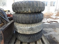 Four 11.00-20 Truck Tires with Eight Bolt Rims