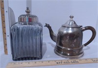 Decorative Glass Jar & Metal Teapot