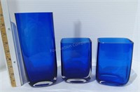 (3) Blue Glass Vases