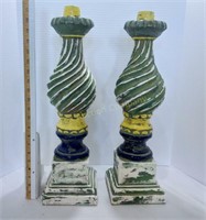 (2) Painted Glass Candle Holders