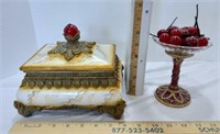 Decorative Box w/Lid & Dish w/ Cherries