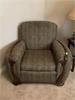NICELY UPHOLSTERED ANIMAL PRINT ARM CHAIR
