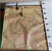 Vintage Iowa Map w/Portions of World on Back