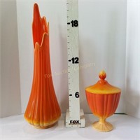 Orange Custard Glass Vase & Compote