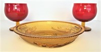 Amber Glass Bowl with Fish Design