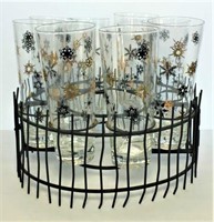 Hinged Metal Caddy & Eight Glasses