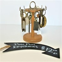 Key Chains on Stand and Metal Sign