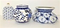 Blue and White Vase, Jar and Bell