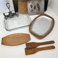 Vintage Meat Serving Tray With Wood Base