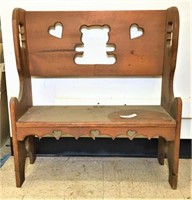 Childs Wooden Bench With Bear Cut Outs