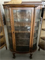 Curved glass veneer mahogany China cabinet