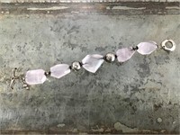 Rose Quartz 925 stamped bracelet