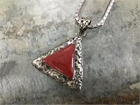 Coral 925 stamped pendant w/ chain