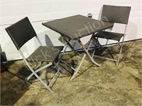 Wicker style folding patio table & 2 chairs
