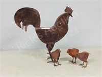 crafted metal Hen & 3 chicks   17.5" tall