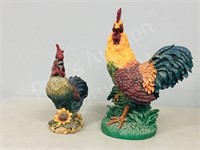 Pair- resin roosters  12" &  18" tall