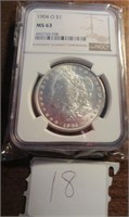 1904 -O- Morgan Silver Dollar Graded MS 63