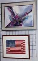 Bobbi Loudon Abstract Lithograph & US Flag Print