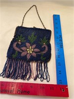 Blue/mauve beaded purse, as is