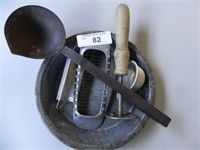 Vintage Gray Granite Dish w/Vintage Kitchen Items