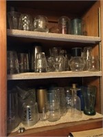 CONTENTS OF CABINETS- GLASSWARE, FOOD, MISC