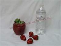 Strawberry Shape Sugar Bowl & Ceramic Strawberries