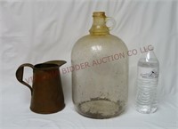 Vintage Copper Pitcher & Glass Jug / Bottle