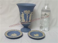 Wedgewood Jasperware Vase (Chipped) & 4" Trays