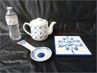 Porcelain Spoon Rest, Trivet & Lidded Tea Pot