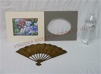 Vintage Brass Fan, Iris Floral Print & Extra Mats